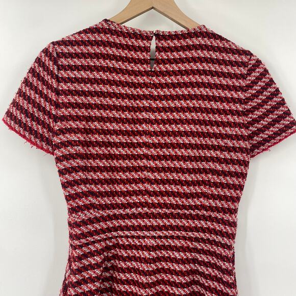 Maje Riola Striped Tweed Mini Sheath Dress Short Sleeve Red Black Womens Size 2 - Picture 6 of 10